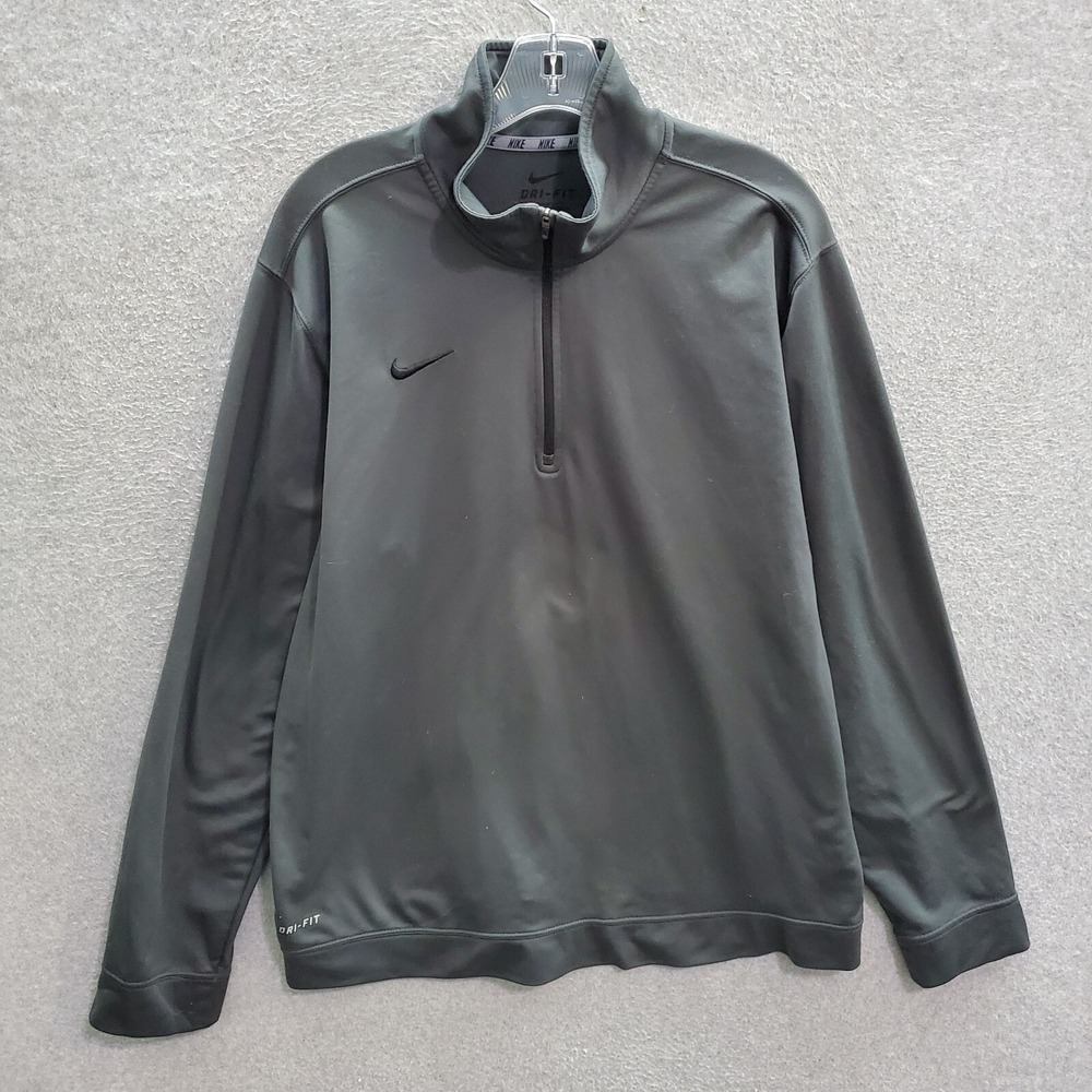 Nike Men Sweatshirt Large Black Dri Fit Logo Embroidered Swoosh Quarter Zip